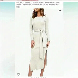 Ribbed knit sweater dress bodycon wrap tie long sleeve midi mock neck crewneck